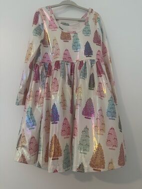 Pink Chicken Cream Dress with Multicolor Shimmer Trees